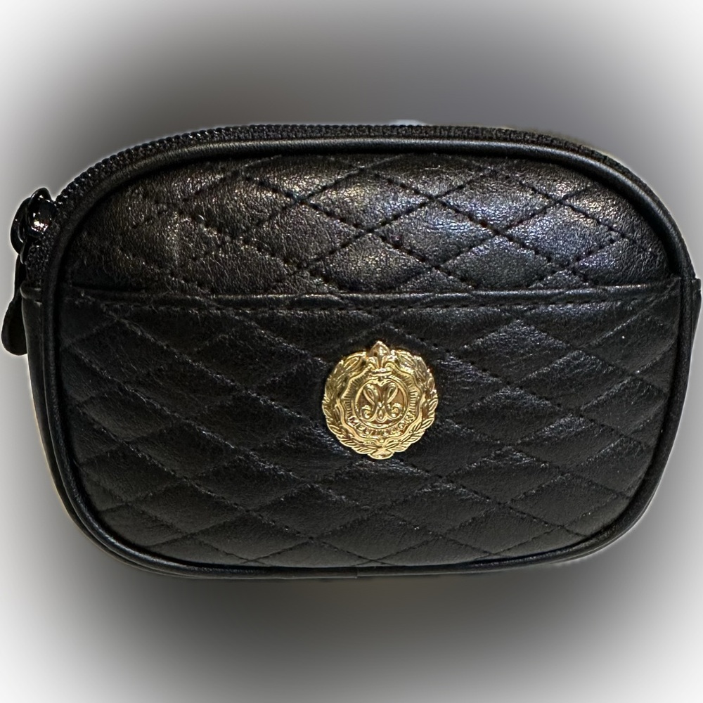 VTG MEDALLION BY WATHNE BLACK QUILTED LEATHER COIN WALLET POUCH BAG ACCESSORY